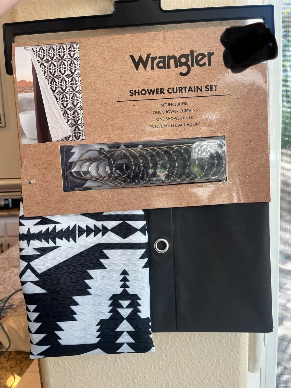 Wrangler Black and White Shower Curtain Ball Hook Set